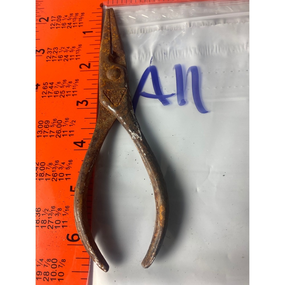 Vintage Forged Steel Needle Nose Pliers Antique Rusty Hand Tool 5.75 Inch Long